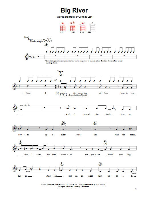 Learn to play Johnny Cash Big River sheet music for Guitar with strumming patterns in minutes. Johnny Cash Big River sheet music notes and chords. Download Printable PDF.