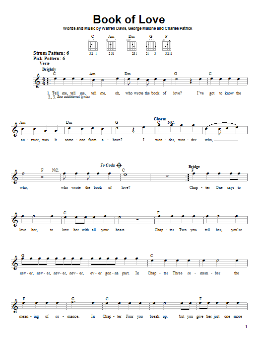 Learn to play The Monotones Book Of Love sheet music for Easy Guitar in minutes. The Monotones Book Of Love sheet music notes and chords. Download Printable PDF.