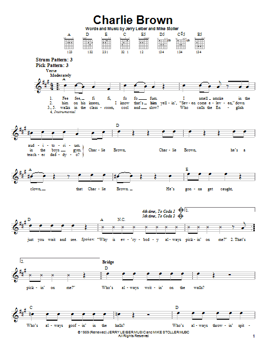 Learn to play The Coasters Charlie Brown sheet music for Easy Guitar in minutes. The Coasters Charlie Brown sheet music notes and chords. Download Printable PDF.