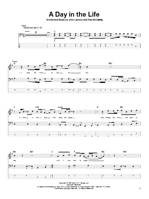 Learn to play The Beatles A Day In The Life sheet music for Bass Guitar Tab in minutes. The Beatles A Day In The Life sheet music notes and chords. Download Printable PDF.