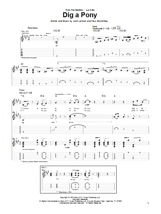 Learn to play The Beatles Dig A Pony sheet music for Guitar Tab in minutes. The Beatles Dig A Pony sheet music notes and chords. Download Printable PDF.