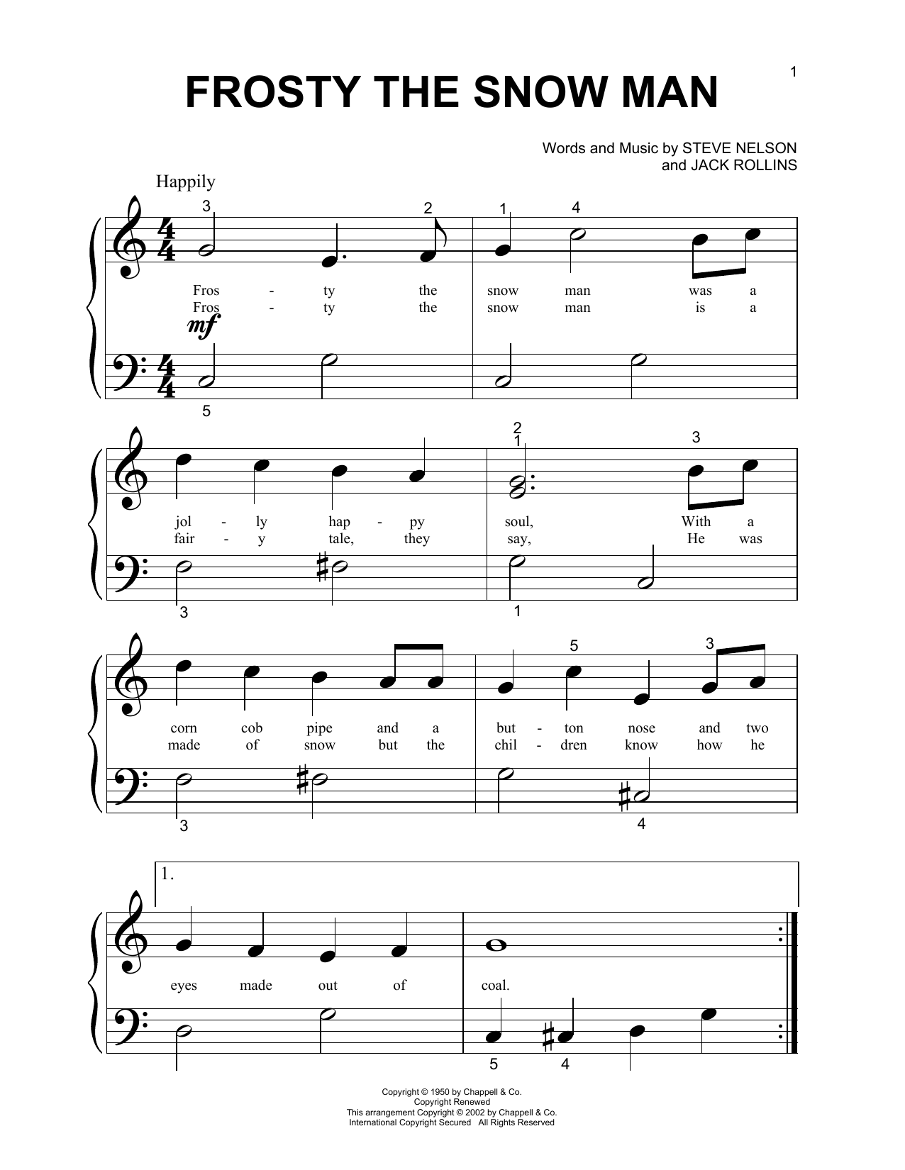 Learn to play Gene Autry Frosty The Snow Man sheet music for Piano (Big Notes) in minutes. Gene Autry Frosty The Snow Man sheet music notes and chords. Download Printable PDF.