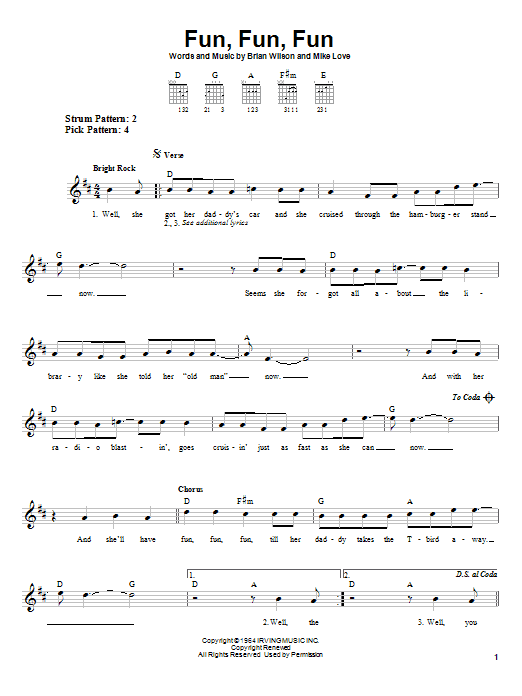 Learn to play The Beach Boys Fun, Fun, Fun sheet music for Easy Guitar in minutes. The Beach Boys Fun, Fun, Fun sheet music notes and chords. Download Printable PDF.
