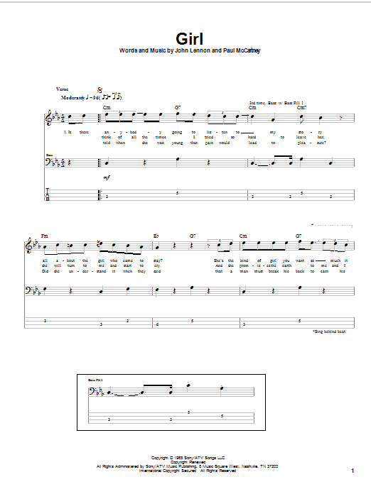 Learn to play The Beatles Girl sheet music for Bass Guitar Tab in minutes. The Beatles Girl sheet music notes and chords. Download Printable PDF.