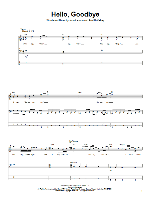 Learn to play The Beatles Hello, Goodbye sheet music for Bass Guitar Tab in minutes. The Beatles Hello, Goodbye sheet music notes and chords. Download Printable PDF.