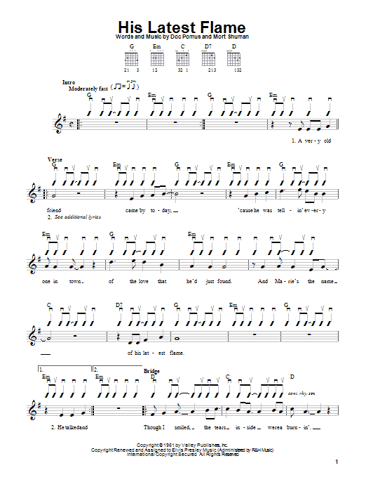 Learn to play Elvis Presley His Latest Flame sheet music for Easy Guitar in minutes. Elvis Presley His Latest Flame sheet music notes and chords. Download Printable PDF.