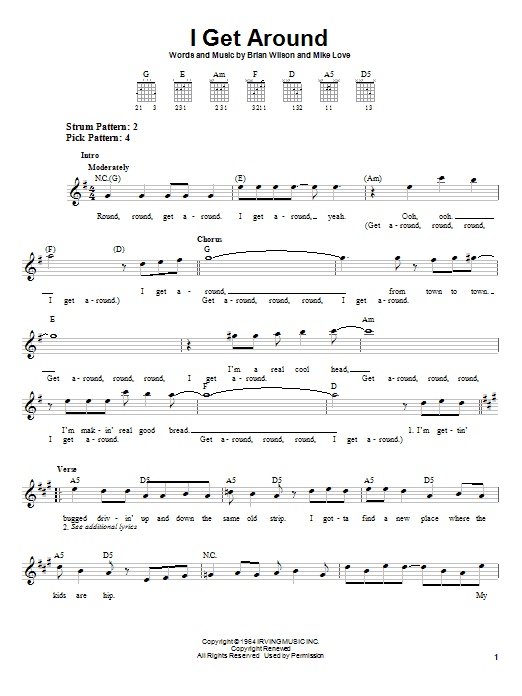 Learn to play The Beach Boys I Get Around sheet music for Easy Guitar in minutes. The Beach Boys I Get Around sheet music notes and chords. Download Printable PDF.