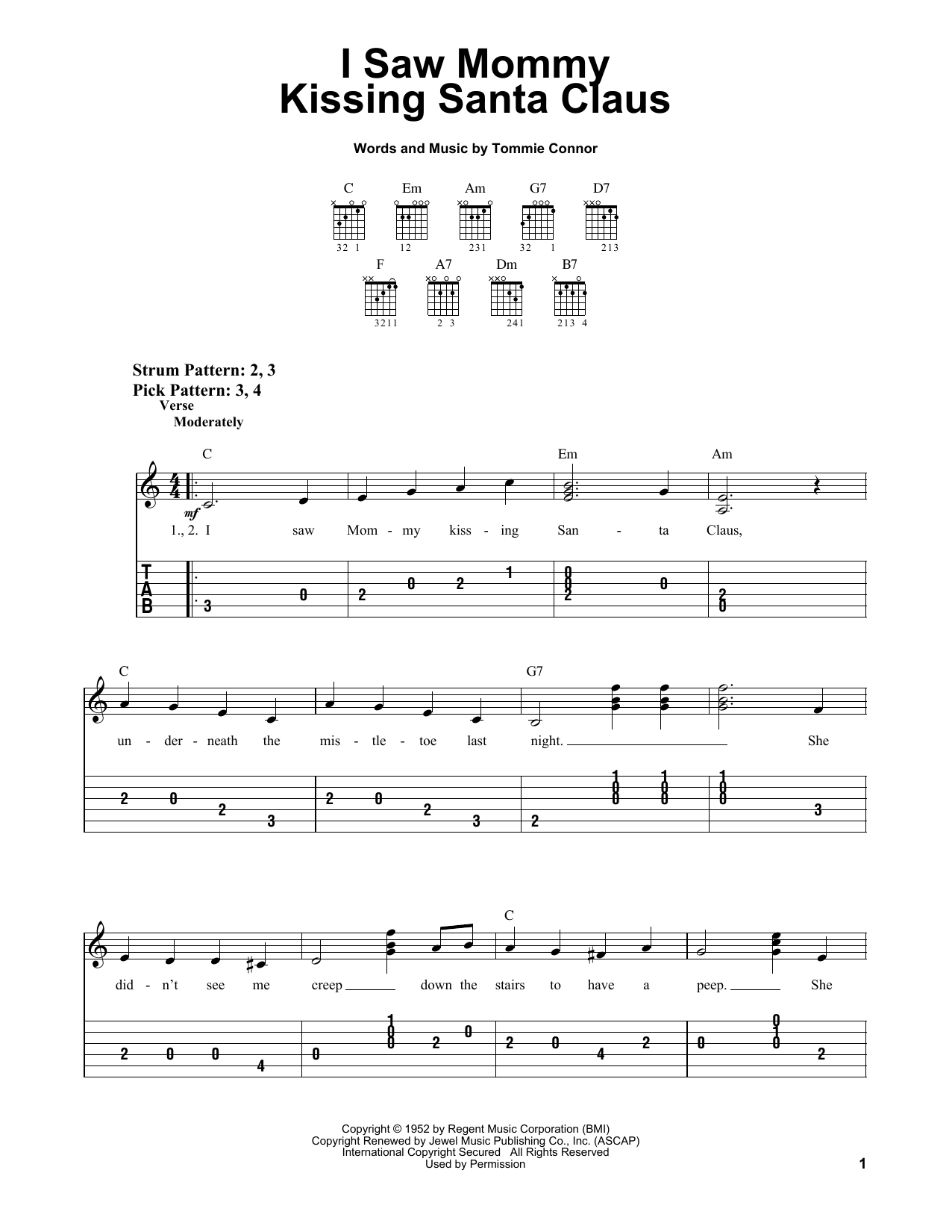 Learn to play Tommie Connor I Saw Mommy Kissing Santa Claus sheet music for Easy Guitar in minutes. Tommie Connor I Saw Mommy Kissing Santa Claus sheet music notes and chords. Download Printable PDF.