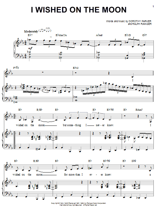 Learn to play Bill Perkins I Wished On The Moon sheet music for Piano, Vocal & Guitar (Right-Hand Melody) in minutes. Bill Perkins I Wished On The Moon sheet music notes and chords. Download Printable PDF.
