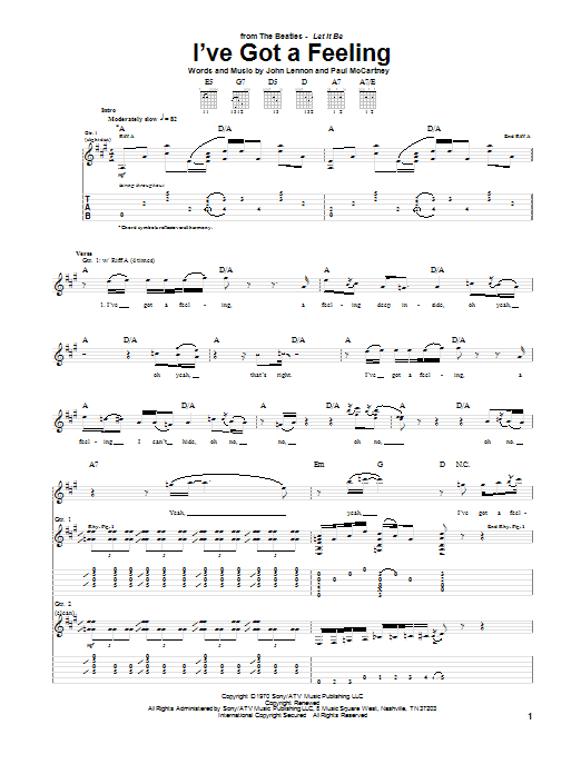 Learn to play The Beatles I've Got A Feeling sheet music for Guitar Tab in minutes. The Beatles I've Got A Feeling sheet music notes and chords. Download Printable PDF.