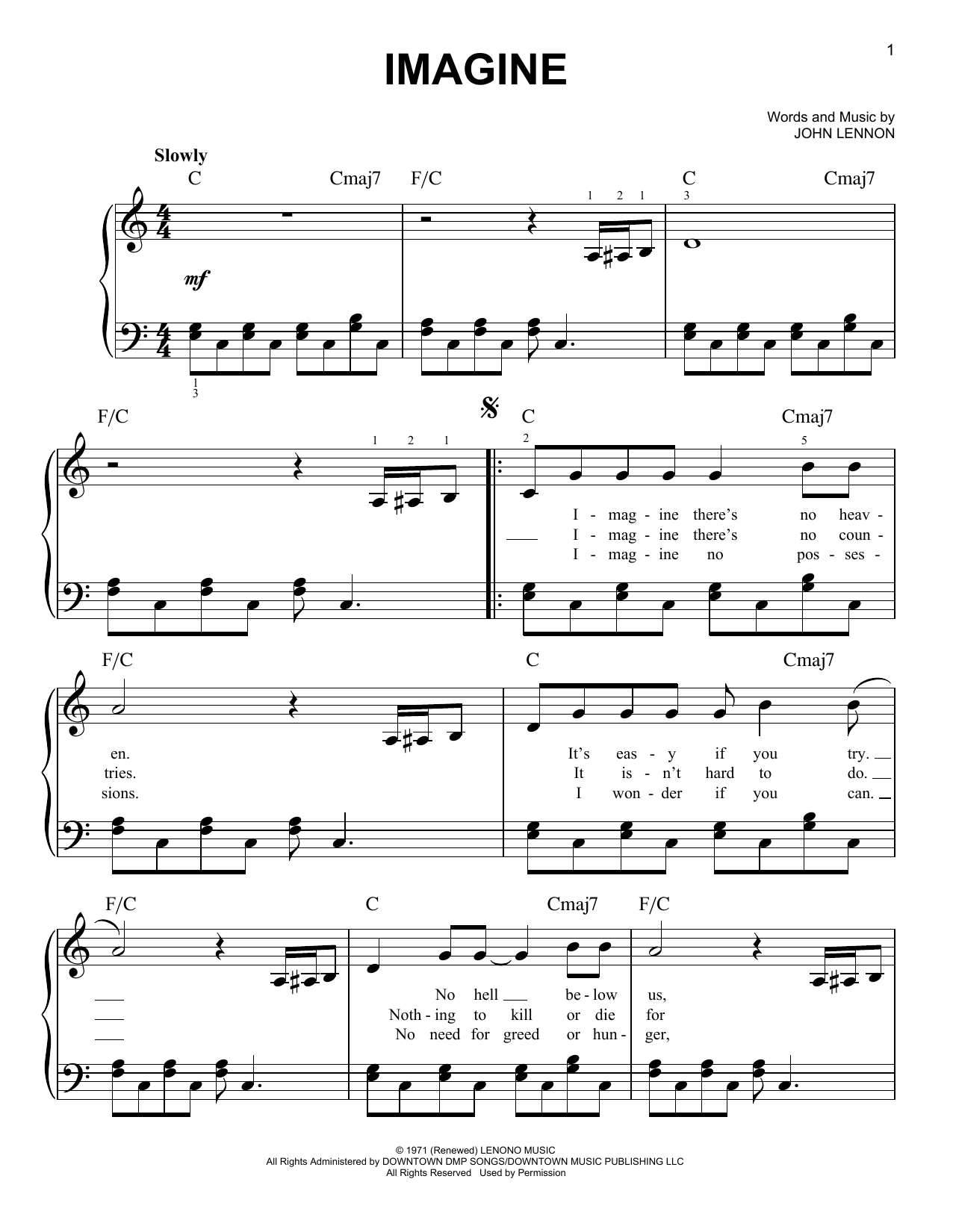 Learn to play John Lennon Imagine sheet music for Easy Piano in minutes. John Lennon Imagine sheet music notes and chords. Download Printable PDF.
