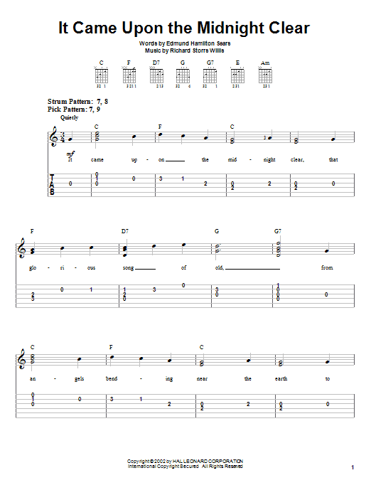Learn to play Edmund Hamilton Sears It Came Upon The Midnight Clear sheet music for Easy Guitar in minutes. Edmund Hamilton Sears It Came Upon The Midnight Clear sheet music notes and chords. Download Printable PDF.
