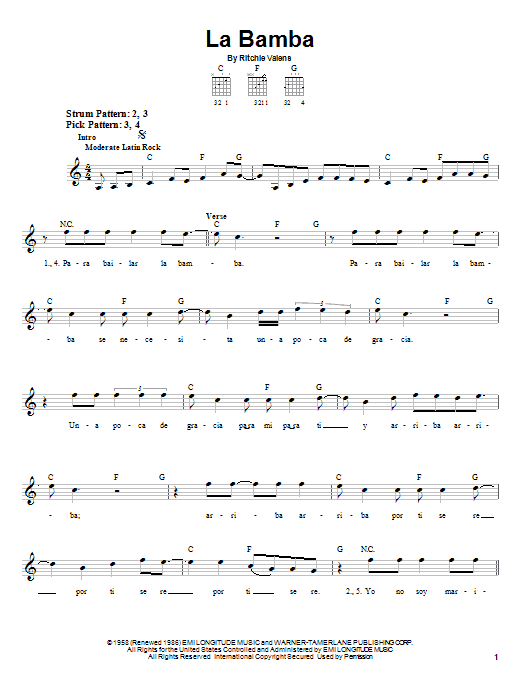 Learn to play Los Lobos La Bamba sheet music for Easy Guitar in minutes. Los Lobos La Bamba sheet music notes and chords. Download Printable PDF.