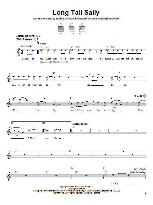 Learn to play Little Richard Long Tall Sally sheet music for Easy Guitar in minutes. Little Richard Long Tall Sally sheet music notes and chords. Download Printable PDF.
