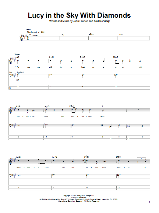 Learn to play The Beatles Lucy In The Sky With Diamonds sheet music for Bass Guitar Tab in minutes. The Beatles Lucy In The Sky With Diamonds sheet music notes and chords. Download Printable PDF.
