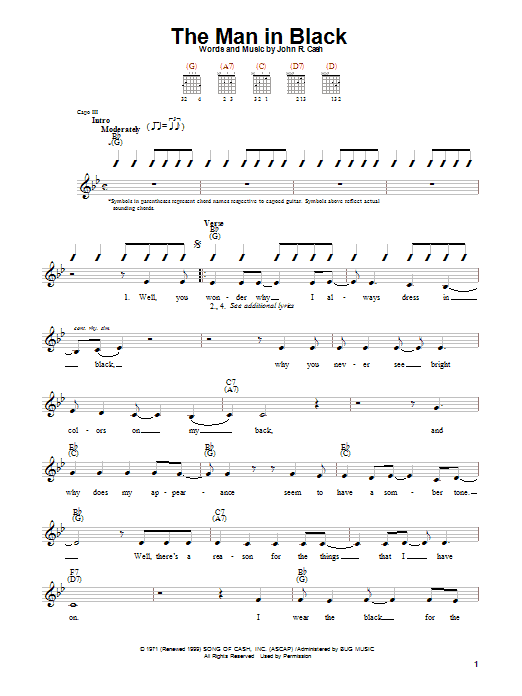 Learn to play Johnny Cash The Man In Black sheet music for Guitar with strumming patterns in minutes. Johnny Cash The Man In Black sheet music notes and chords. Download Printable PDF.