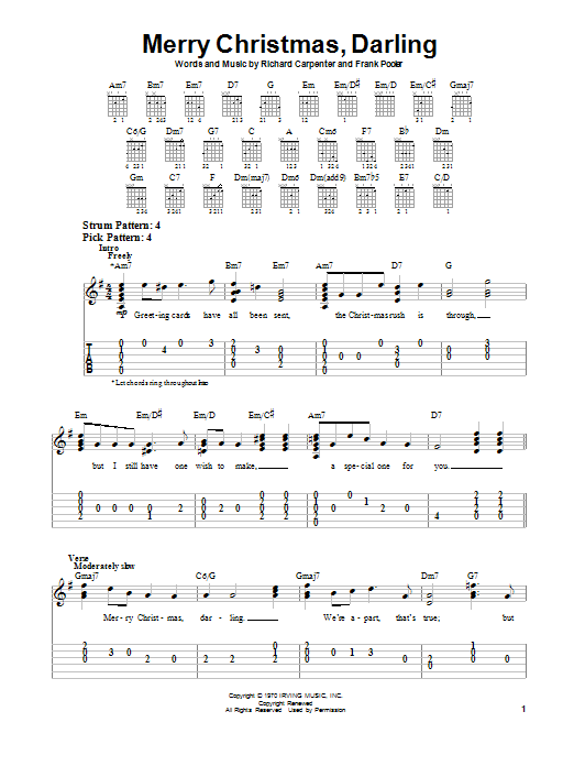 Learn to play Carpenters Merry Christmas, Darling sheet music for Easy Guitar in minutes. Carpenters Merry Christmas, Darling sheet music notes and chords. Download Printable PDF.