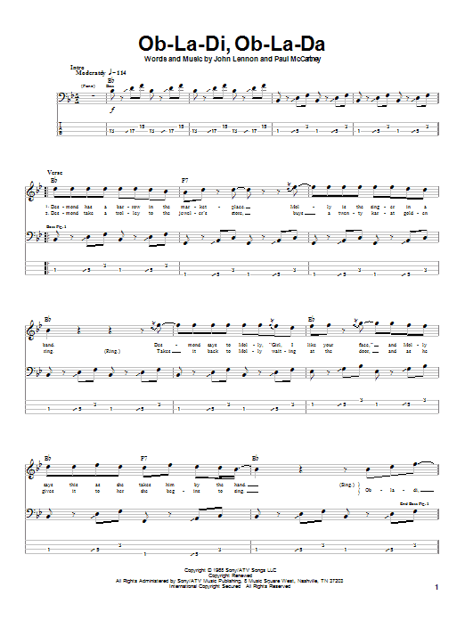 Learn to play The Beatles Ob-La-Di, Ob-La-Da sheet music for Bass Guitar Tab in minutes. The Beatles Ob-La-Di, Ob-La-Da sheet music notes and chords. Download Printable PDF.