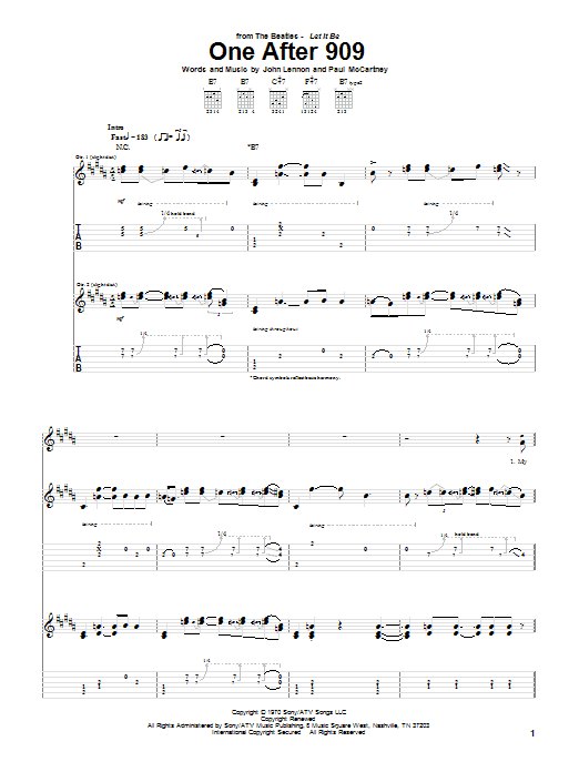 Learn to play The Beatles One After 909 sheet music for Guitar Tab in minutes. The Beatles One After 909 sheet music notes and chords. Download Printable PDF.