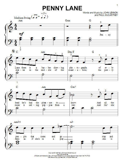 Learn to play The Beatles Penny Lane sheet music for Piano (Big Notes) in minutes. The Beatles Penny Lane sheet music notes and chords. Download Printable PDF.