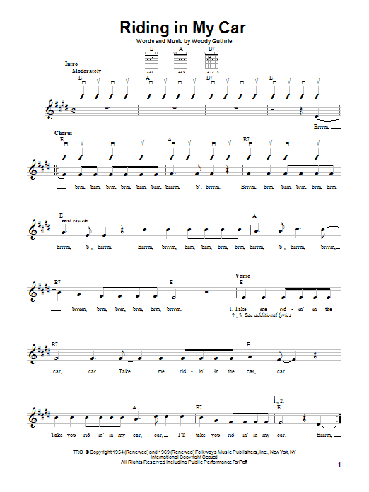 Learn to play Woody Guthrie Riding In My Car sheet music for Easy Guitar in minutes. Woody Guthrie Riding In My Car sheet music notes and chords. Download Printable PDF.
