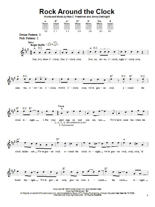 Learn to play Bill Haley & His Comets Rock Around The Clock sheet music for Easy Guitar in minutes. Bill Haley & His Comets Rock Around The Clock sheet music notes and chords. Download Printable PDF.