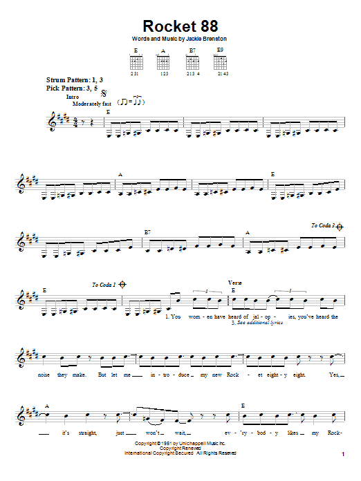 Learn to play Jackie Brenston Rocket 88 sheet music for Easy Guitar in minutes. Jackie Brenston Rocket 88 sheet music notes and chords. Download Printable PDF.