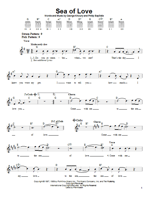 Learn to play Phil Phillips Sea Of Love sheet music for Easy Guitar in minutes. Phil Phillips Sea Of Love sheet music notes and chords. Download Printable PDF.