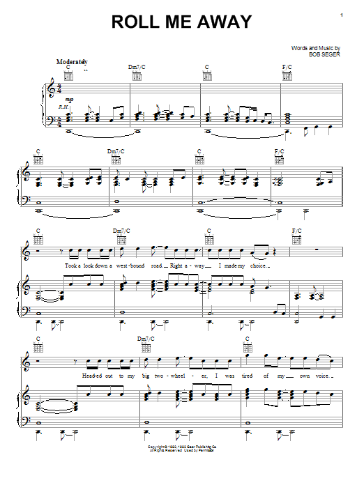 Bob Seger Roll Me Away Sheet Music Notes Chords Piano Vocal Guitar Right Hand Melody Download Rock 22737 Pdf