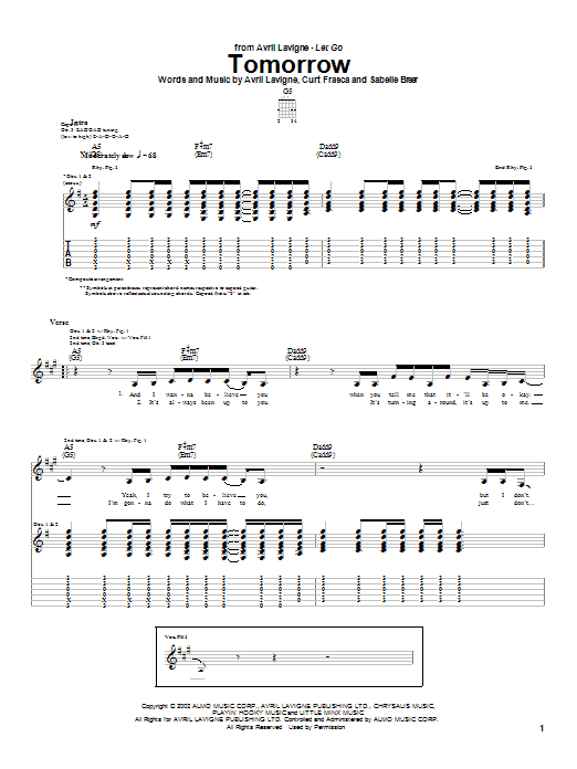 Learn to play Avril Lavigne Tomorrow sheet music for Guitar Tab in minutes. Avril Lavigne Tomorrow sheet music notes and chords. Download Printable PDF.