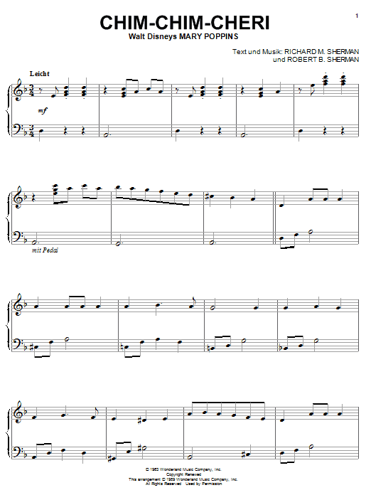 Learn to play Sherman Brothers Chim Chim Cher-ee sheet music for Piano in minutes. Sherman Brothers Chim Chim Cher-ee sheet music notes and chords. Download Printable PDF.