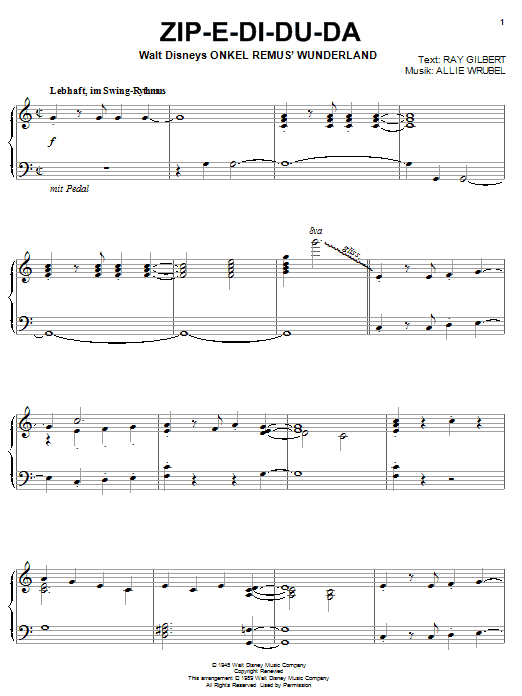 Learn to play Ray Gilbert Zip-A-Dee-Doo-Dah sheet music for Piano in minutes. Ray Gilbert Zip-A-Dee-Doo-Dah sheet music notes and chords. Download Printable PDF.