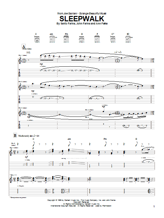 Learn to play Joe Satriani Sleepwalk sheet music for Guitar Tab in minutes. Joe Satriani Sleepwalk sheet music notes and chords. Download Printable PDF.