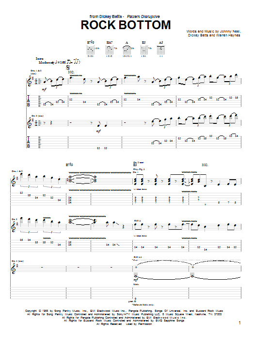 Learn to play Dickey Betts Rock Bottom sheet music for Guitar Tab in minutes. Dickey Betts Rock Bottom sheet music notes and chords. Download Printable PDF.