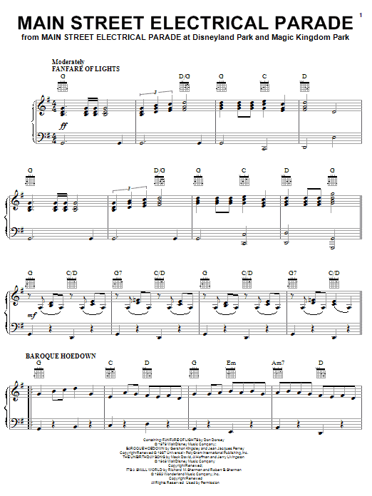 Learn to play Don Dorsey Main Street Electrical Parade (from Main Street Electrical Parade at Disneyland) sheet music for Piano, Vocal & Guitar (Right-Hand Melody) in minutes. Don Dorsey Main Street Electrical Parade (from Main Street Electrical Parade at Disneyland) sheet music notes and chords. Download Printable PDF.