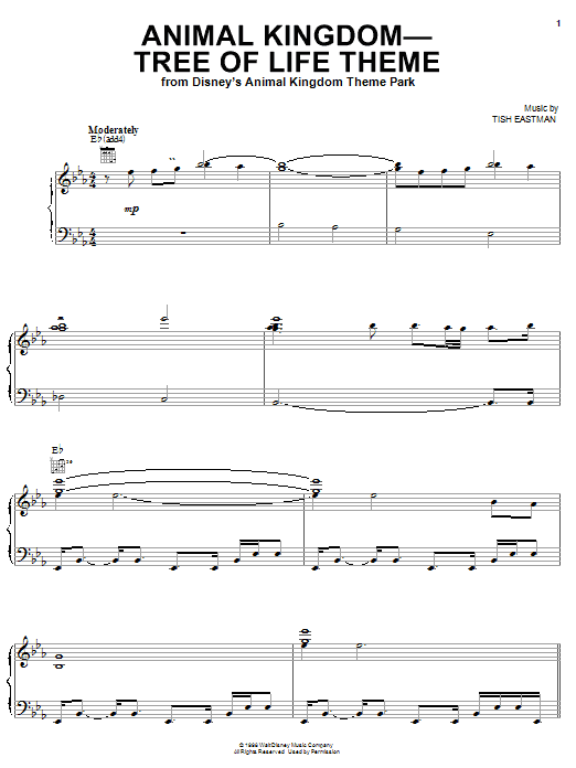 Learn to play Tish Eastman Animal Kingdom - Tree Of Life Theme (from Disney's Animal Kingdom Theme Park) sheet music for Piano, Vocal & Guitar (Right-Hand Melody) in minutes. Tish Eastman Animal Kingdom - Tree Of Life Theme (from Disney's Animal Kingdom Theme Park) sheet music notes and chords. Download Printable PDF.