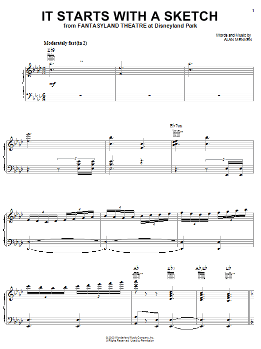 Learn to play Alan Menken It Starts With A Sketch (from Fantasyland Theatre at Disneyland Park) sheet music for Piano, Vocal & Guitar (Right-Hand Melody) in minutes. Alan Menken It Starts With A Sketch (from Fantasyland Theatre at Disneyland Park) sheet music notes and chords. Download Printable PDF.