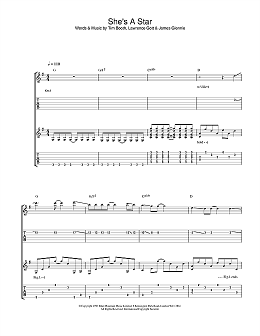Learn to play James She's A Star sheet music for Guitar Tab in minutes. James She's A Star sheet music notes and chords. Download Printable PDF.