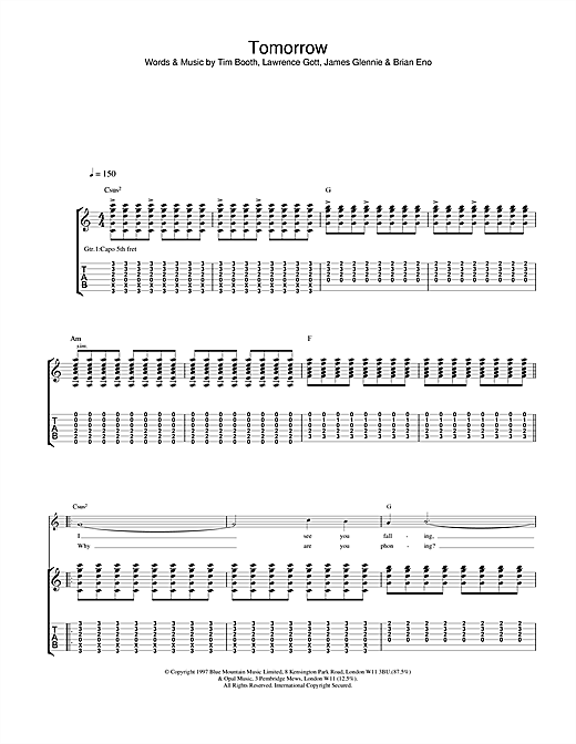 Learn to play James Tomorrow sheet music for Guitar Tab in minutes. James Tomorrow sheet music notes and chords. Download Printable PDF.