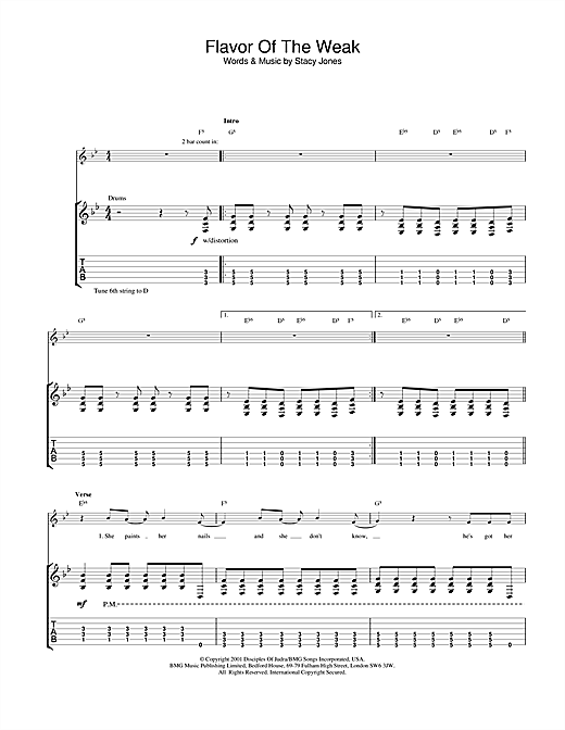 Learn to play American Hi-Fi Flavor Of The Weak sheet music for Guitar Tab in minutes. American Hi-Fi Flavor Of The Weak sheet music notes and chords. Download Printable PDF.