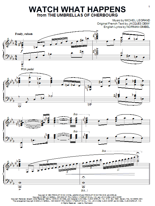 Learn to play Michel Legrand Watch What Happens sheet music for Piano in minutes. Michel Legrand Watch What Happens sheet music notes and chords. Download Printable PDF.