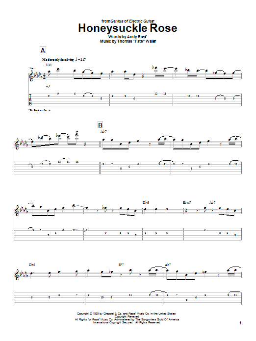 Learn to play Charlie Christian Honeysuckle Rose sheet music for Guitar Tab in minutes. Charlie Christian Honeysuckle Rose sheet music notes and chords. Download Printable PDF.