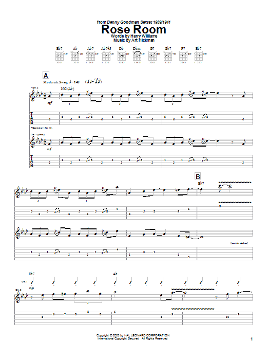 Learn to play Charlie Christian Rose Room sheet music for Guitar Tab in minutes. Charlie Christian Rose Room sheet music notes and chords. Download Printable PDF.