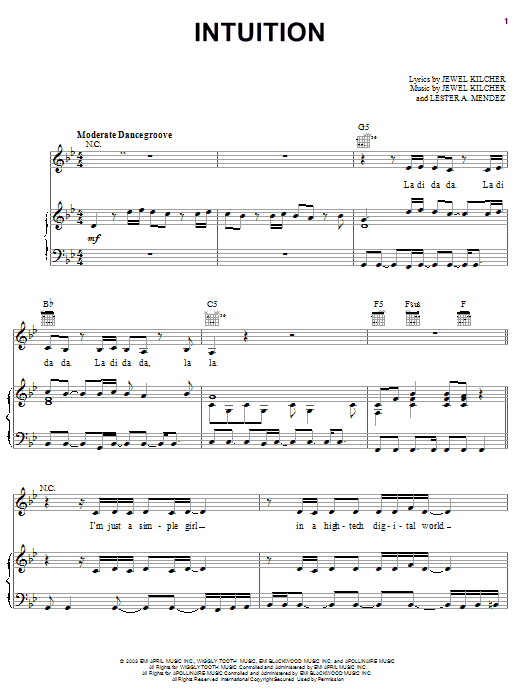 Learn to play Jewel Intuition sheet music for Piano, Vocal & Guitar (Right-Hand Melody) in minutes. Jewel Intuition sheet music notes and chords. Download Printable PDF.