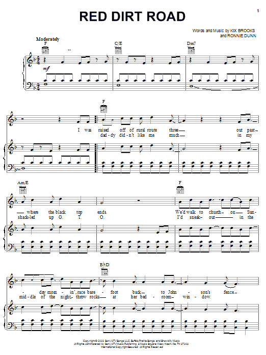 Learn to play Brooks & Dunn Red Dirt Road sheet music for Piano, Vocal & Guitar (Right-Hand Melody) in minutes. Brooks & Dunn Red Dirt Road sheet music notes and chords. Download Printable PDF.