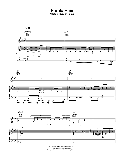 Learn to play Prince Purple Rain sheet music for Piano, Vocal & Guitar in minutes. Prince Purple Rain sheet music notes and chords. Download Printable PDF.