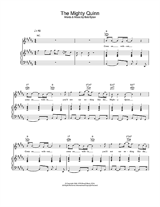 Learn to play Manfred Mann Quinn The Eskimo (The Mighty Quinn) sheet music for Piano, Vocal & Guitar in minutes. Manfred Mann Quinn The Eskimo (The Mighty Quinn) sheet music notes and chords. Download Printable PDF.