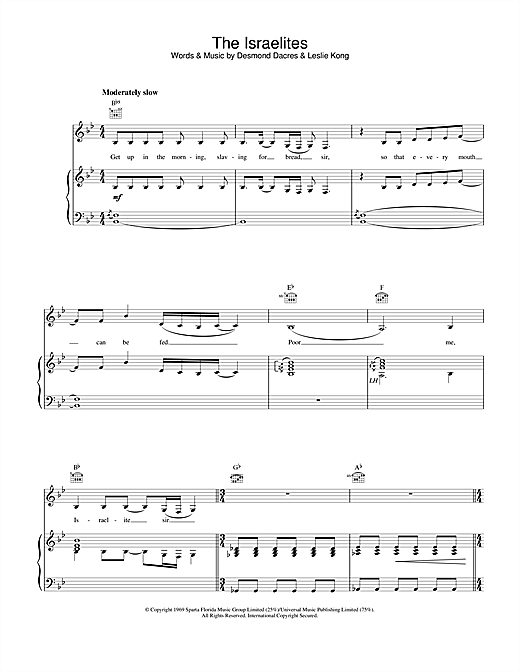 Learn to play Desmond Dekker The Israelites sheet music for Piano, Vocal & Guitar (Right-Hand Melody) in minutes. Desmond Dekker The Israelites sheet music notes and chords. Download Printable PDF.