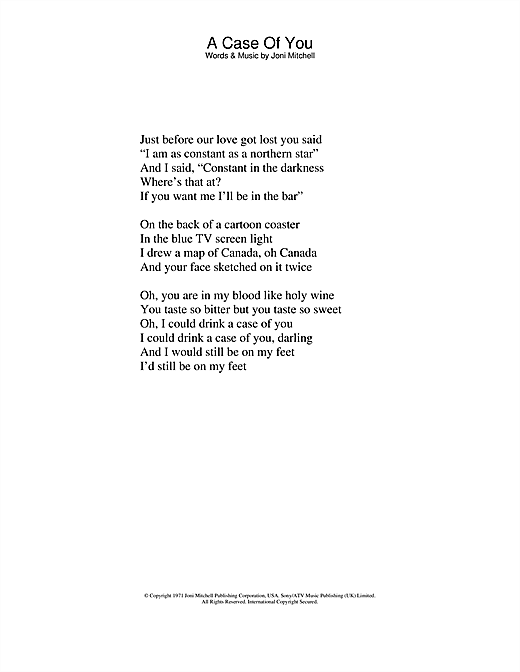 Learn to play Diana Krall A Case Of You sheet music for Lyrics Only in minutes. Diana Krall A Case Of You sheet music notes and chords. Download Printable PDF.