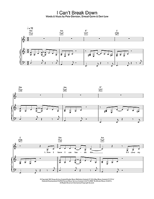 Learn to play Sinead Quinn I Can’t Break Down sheet music for Piano, Vocal & Guitar in minutes. Sinead Quinn I Can’t Break Down sheet music notes and chords. Download Printable PDF.